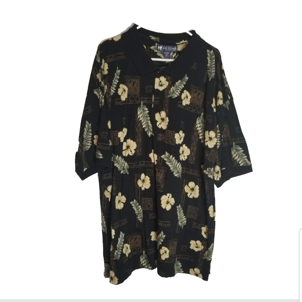 Big Dogs Shirt Men's 3X Black Polo Floral Hawaiian Retro 100% Cotton